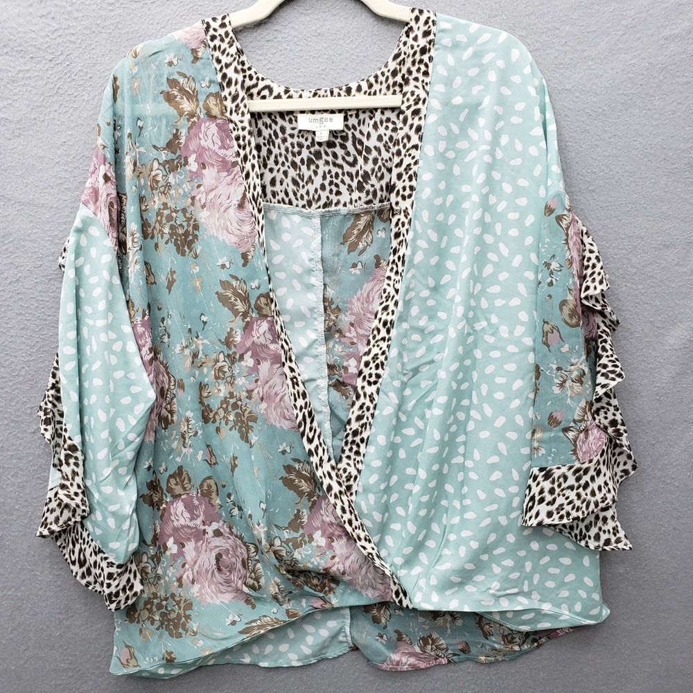 Umgee Size L Mixed Floral & Animal Print Dolman Top Pastel Relaxed Fit Bohemian